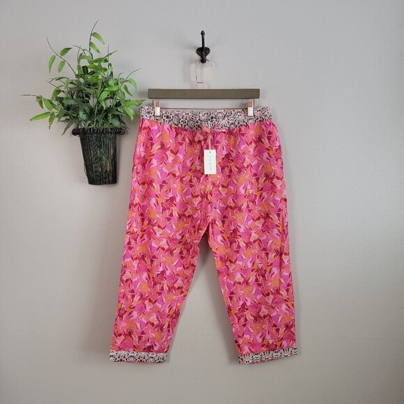 NEW Sundance PM Leia Pink Cropped Floral Lightweight Cuffed Pull Up Ankle Pants - Picture 1 of 9